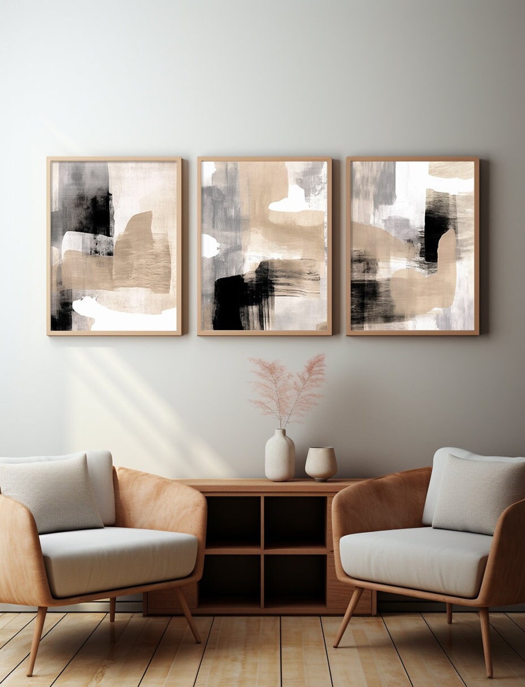 Set of 3 Modern Minimalist Abstract Printable Wall Art Black - Etsy
