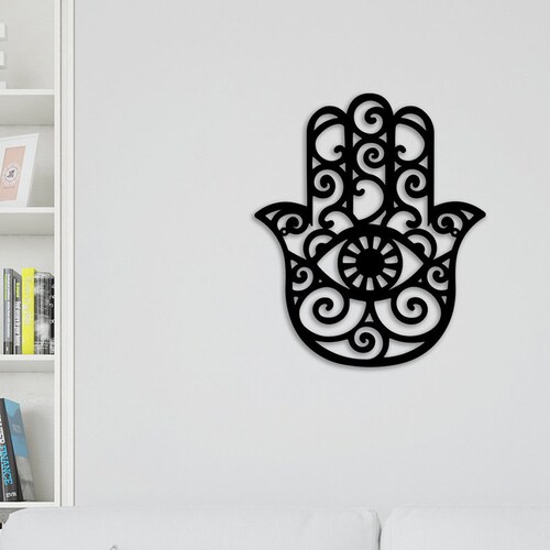 Black Color Hamsa Hand Wood Wall Art Fatima Hand Home Etsy