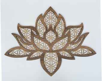 Flower of Life Detailed Lotus, Energy Abundance Symbols, Wall Panel, Yoga Decor