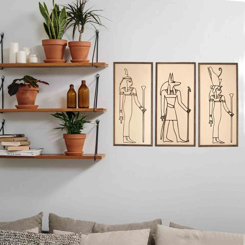 Set of 3 Egypt Wall Decor, Egyptian God Anubis, Ancient Egyptian Wall Art, Anubis Wall Decor, Ancient Wall Art, Gods of Egypt,Egypt Wall Art image 9