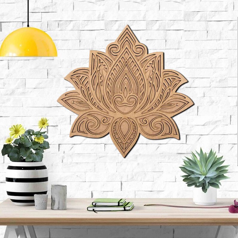 Lotus Wall Decor MDF Geometric Wooden Wall Art Lotus Wooden Etsy