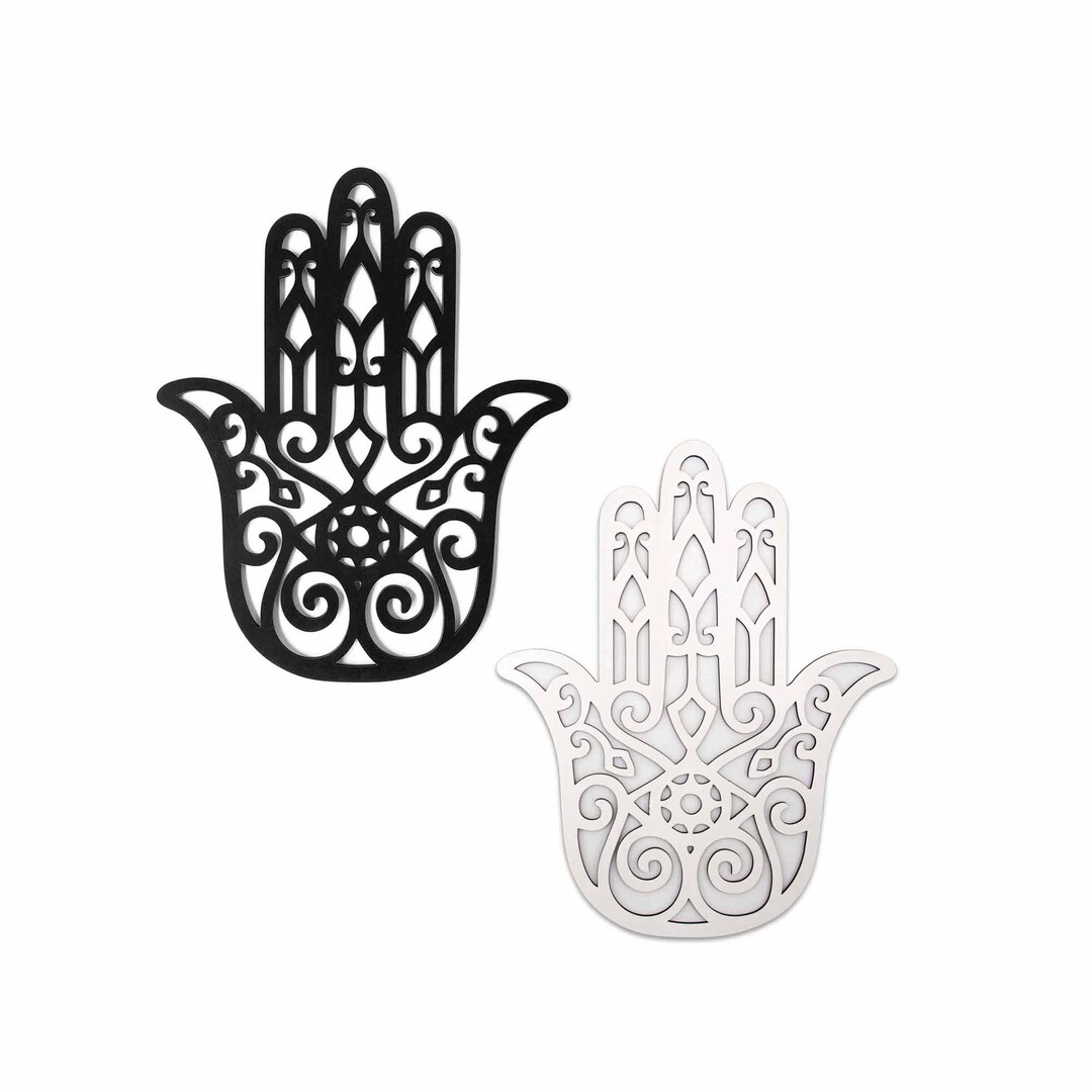 Hamsa Hand Wood Wall Decor Black and White, Hamsa Hand Wood Wall Art