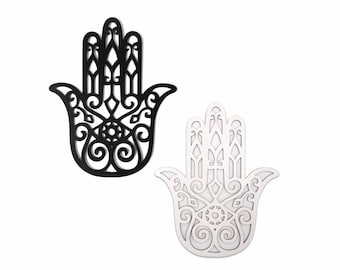 Hamsa Hand Wood Wall Decor Black and White, Hamsa Hand Wood Wall Art, Fatima Hand, Fatima Wall Decor, Laser Cut Hamsa, Wall Hanging – 30cm