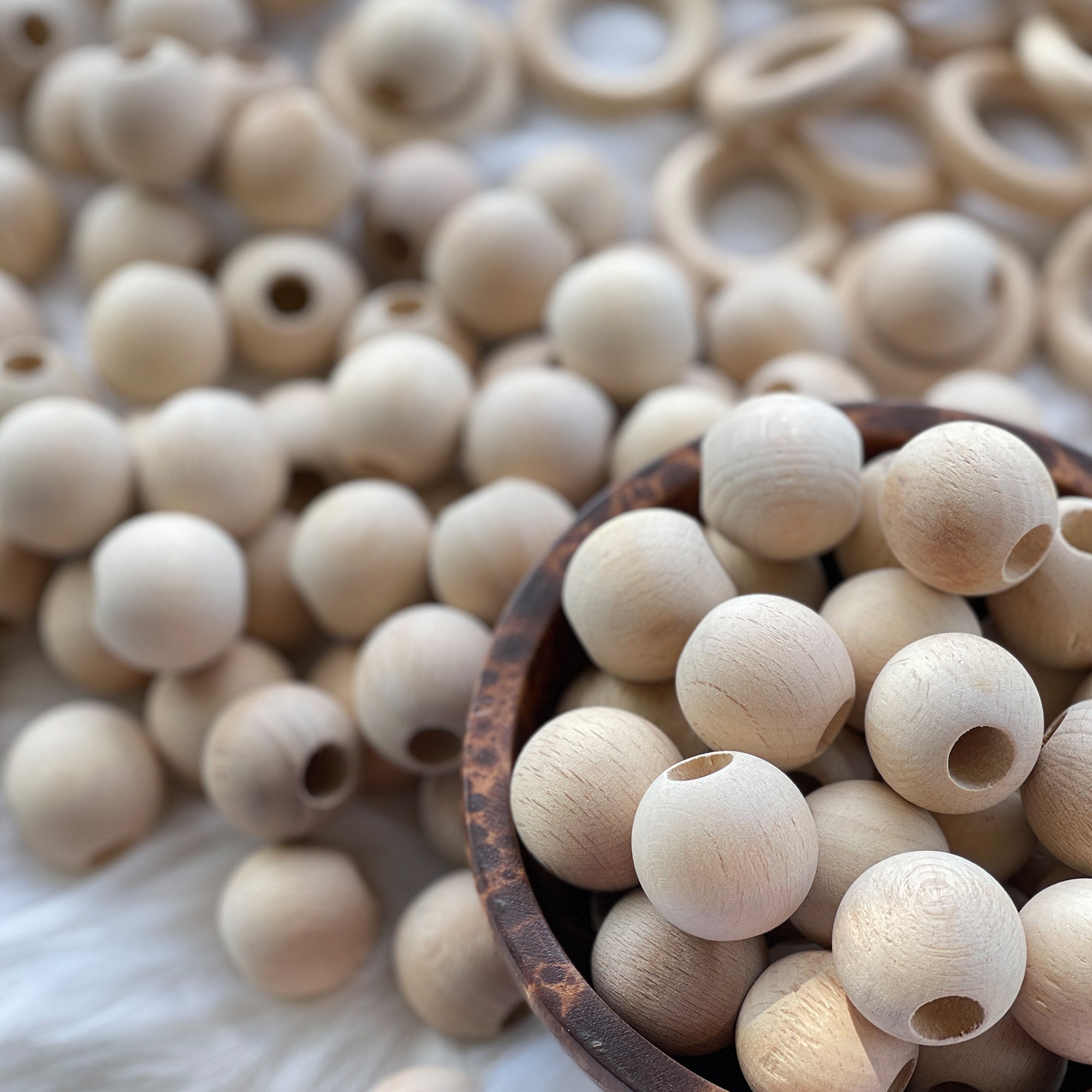 wholesale 100 piece 30mm Large Round Wood Beads - unfinished wood - beads  craft - round ball beads -10mm Big Hole Middle - unfinished