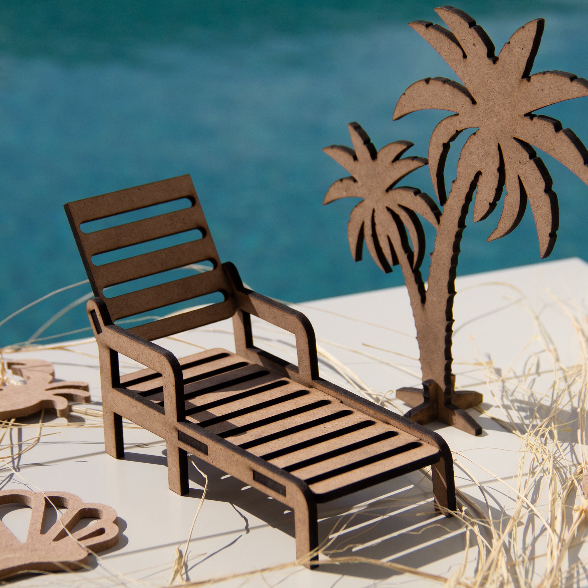 Palm Tree and Sunbed Mini Decor Wooden Palm Tree Table Decor Etsy