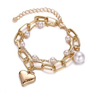 Coquette Style Bead Bracelet 18K Gold Plated Made of Golden Beads & Freshwater Pearl Sparkling Star / Heart / Moon Just Pick One U Prefer,Temu