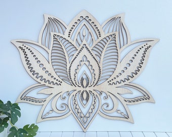 Lotus Mandala, Laser Cut Lotus, Plywood Lotus Wall Decor, Lotus Wall Art, Natural Wood Lotus, Lotus Wall Hanging, Yoga Decor