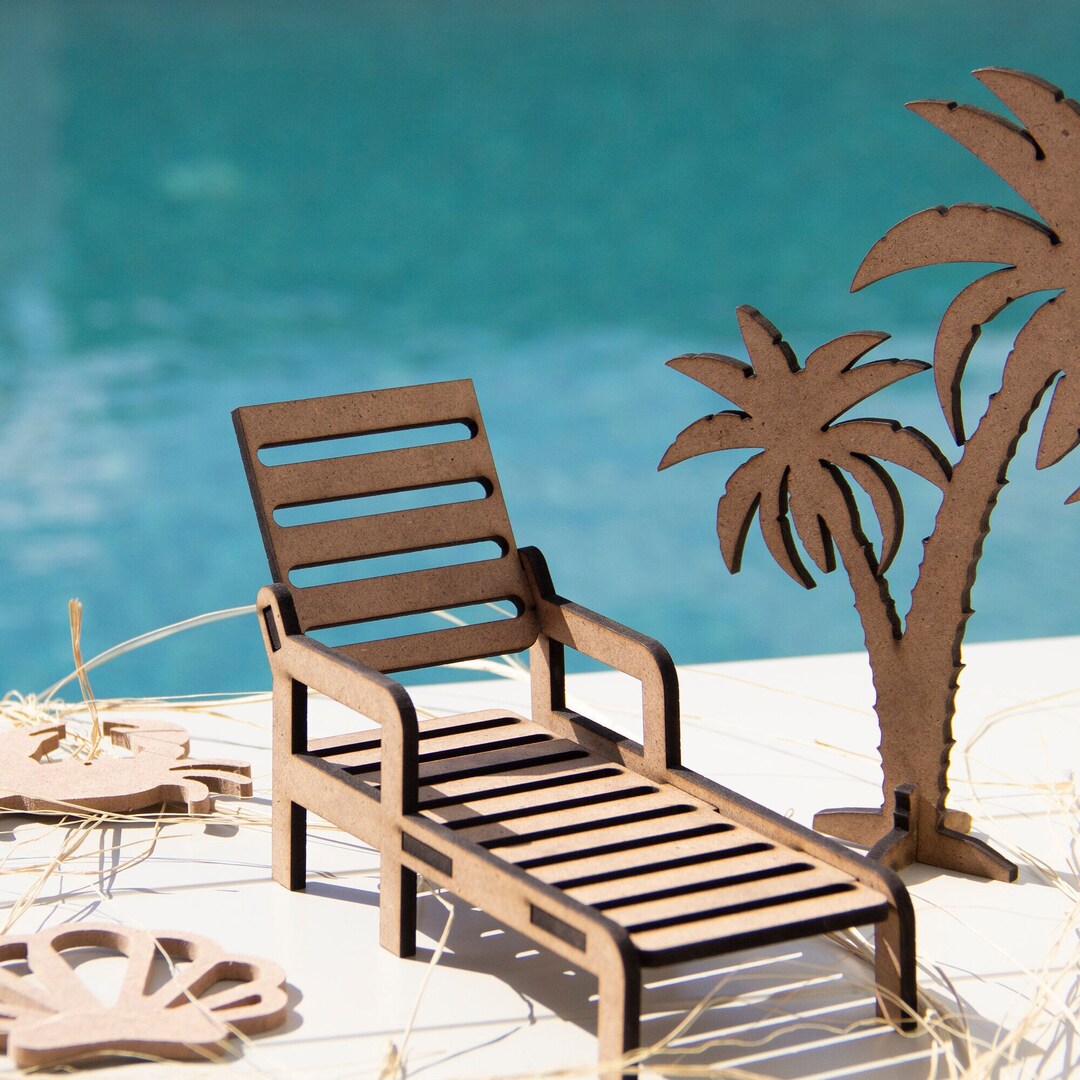 Palm Tree and Sunbed Mini Decor, Wooden Palm Tree Table Decor, Summer