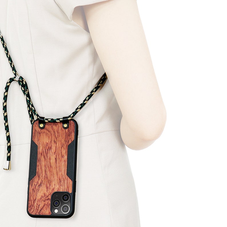 Real Wood Case for iPhone iPhone 12ProMax case Protective Cover with Phone Chain Necklace for iPhone users Removable case