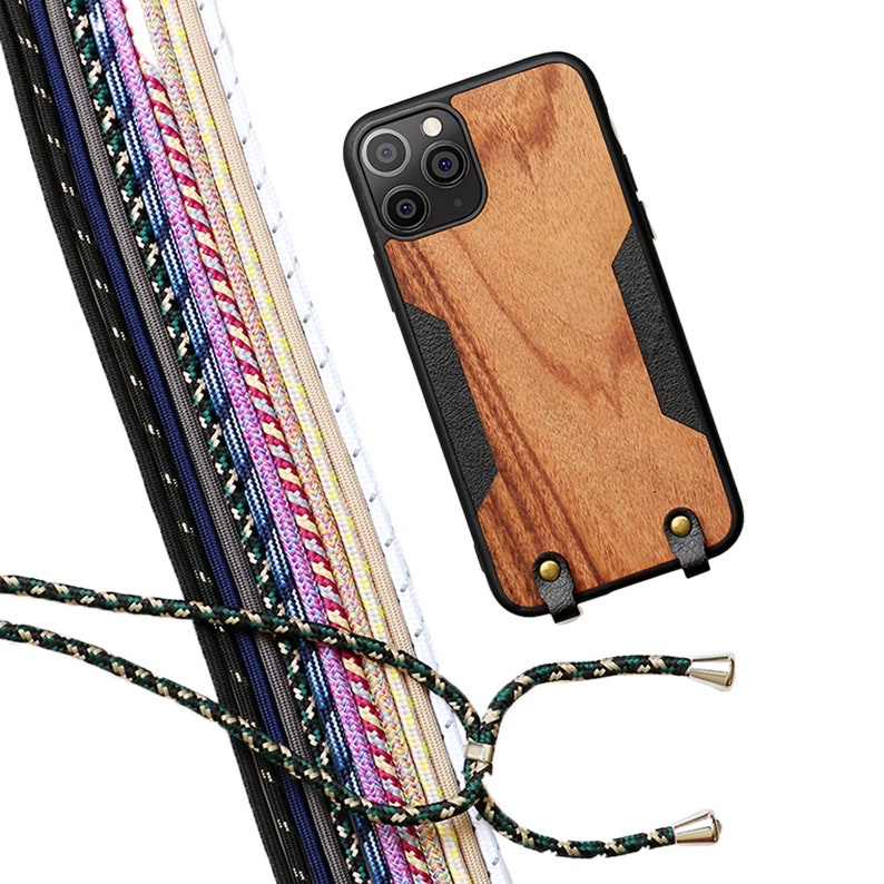 Real Wood Case for iPhone iPhone 12ProMax case Protective Cover with Phone Chain Necklace for iPhone users Removable case