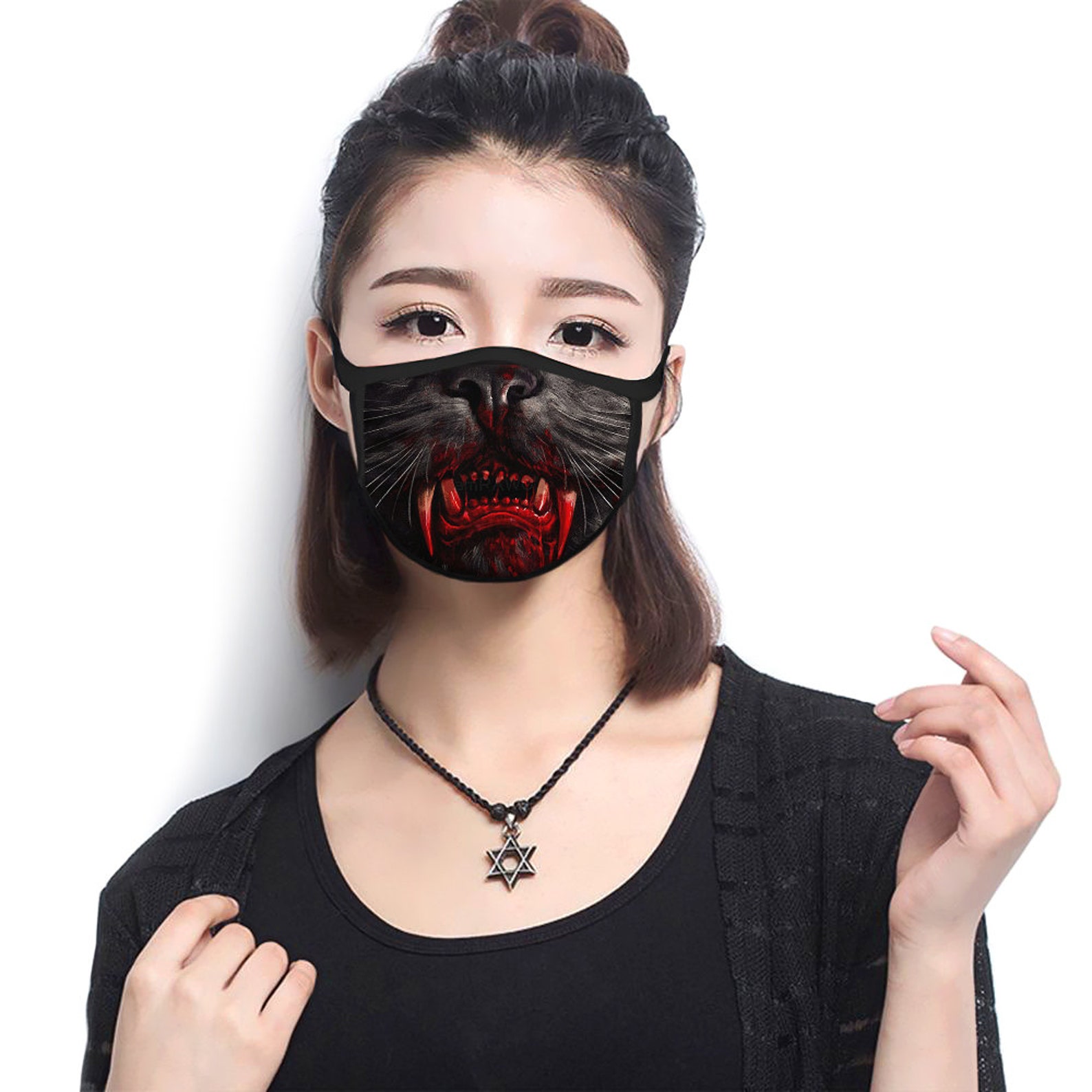 Vampire Cat Bloody Face Mask Halloween Horror Mask Reusable Etsy