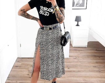 leopard print midi skirt 80s