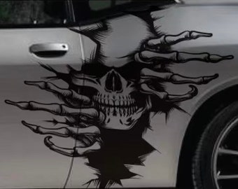 Custom handcrafted Skull distressed decal fits jeeps trucks cars 2PC set New USA