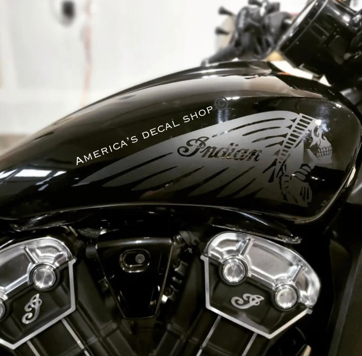 Custom Indian Skull Motorcycle Gas Tank Decals 2PC Set New Universal