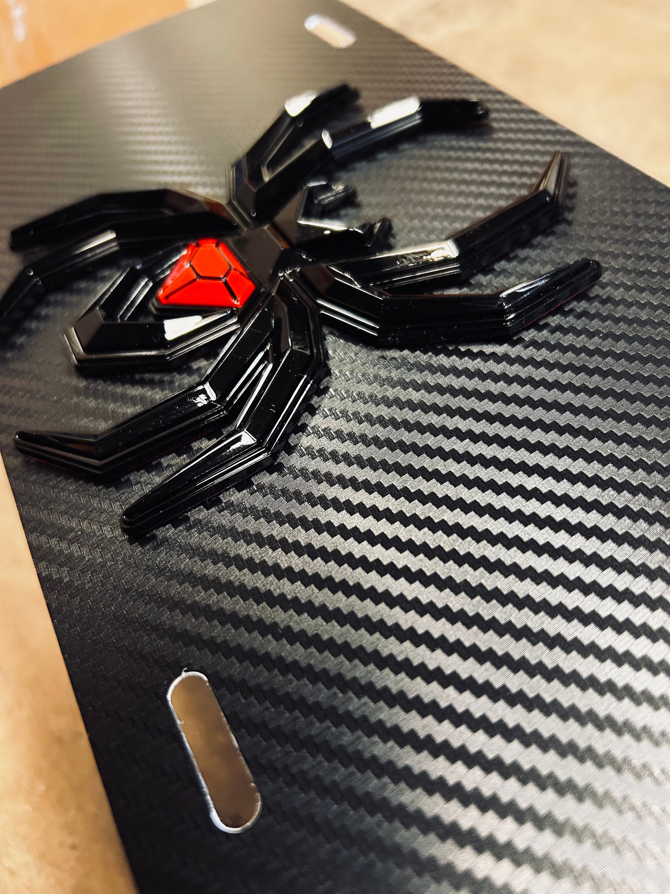 Custom Handcrafted 3D Black Widow License Plate Carbon Fiber