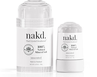 nakd. Thai Crystal Deodorant Stone – 2 Salt Deodorant Crystal Sticks, 4.25 oz. Regular + 2.5 oz. Travel Size