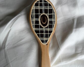 Lucky Horseshoe Lace & Flannel Cowgirl Hairbrush | Hand Painted Bamboo Hairbrush
