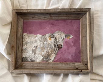 Original Cow Painting with Pink Background - Acrylic Paint