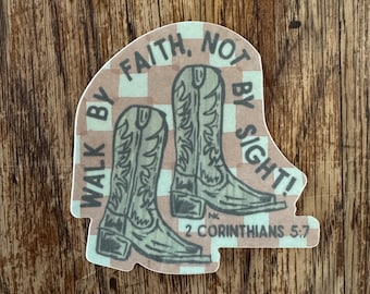 Walk By Faith Not By Sight CHECKERBOARD Cowboy Boot Sticker
