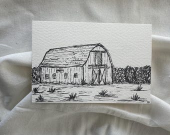4x6 Original Pen & Ink Drawing Barn