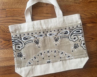 Small Tote Bag with Bandana Front Pocket Detail