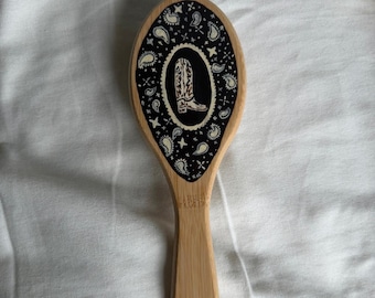 Paisley Cowgirl Boot Cowgirl Hairbrush | Hand Painted Bamboo Hairbrush