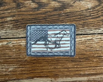 US Flag with Running Horse with Lace & Denim Border Sticker