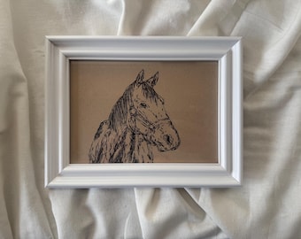 5x7 Original Horse Head Drawing Framed