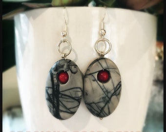 Handcrafted Sterling Silver and Stone Statement Earrings