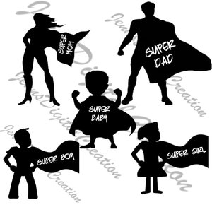 Super Família! Mostre o orgulho de sua família com esses arquivos SVG digitais que podem ser adicionados ao seu material para mamãe, papai, menino, menina e bebê!