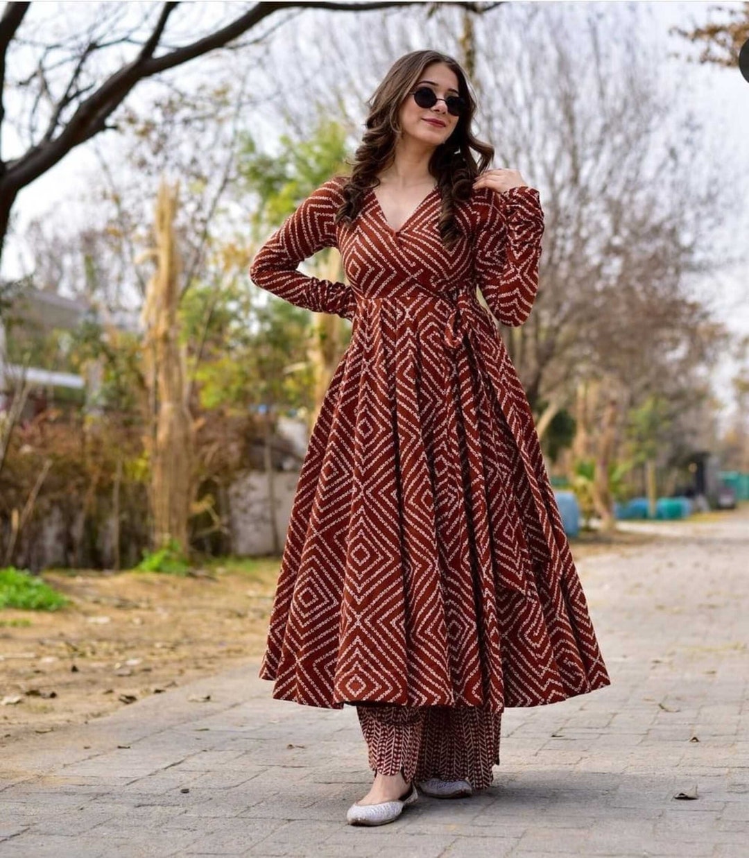 Indian Designer Kurta Palazzo Set Full Flared Kurta With Cut Etsy