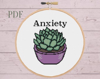 Anxiety Succs Cross Stitch pattern/Beginner Cross Stitch PDF/Succulent/Easy Needlework/Anxiety Sucks/ Mental Health/Introvert/Social Anxiety