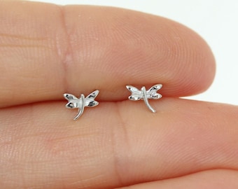 Dragonfly Stud Earrings | Sterling Silver Dainty Minimal Jewellery | Tiny Dragonfly Earrings | Sterling Silver Dragonfly Earrings | Studs