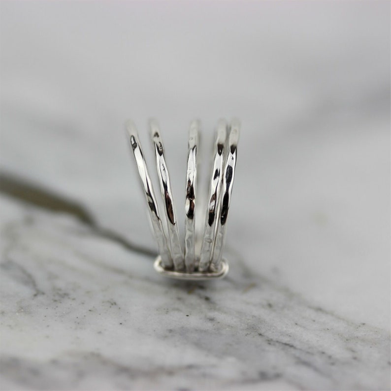 Stackable Ring Silver 925 Sterling Silver Hammered Stackable Rings Modern Hammered Beaten 5 Rings Set Hammered Stackable Rings for Her
