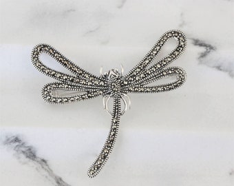 Libelle Brosche Tier Pin | Marcasite Vintage Inspirierte Brosche Anstecknadel | Vintage Libellen Brosche Anstecknadel | 925 Sterling Silber Brosche Anstecknadel