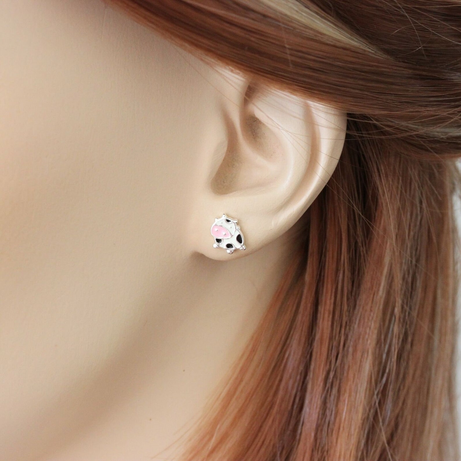 Cow Stud Earrings 925 Sterling Silver Moo Cow Enamel Stud | Etsy