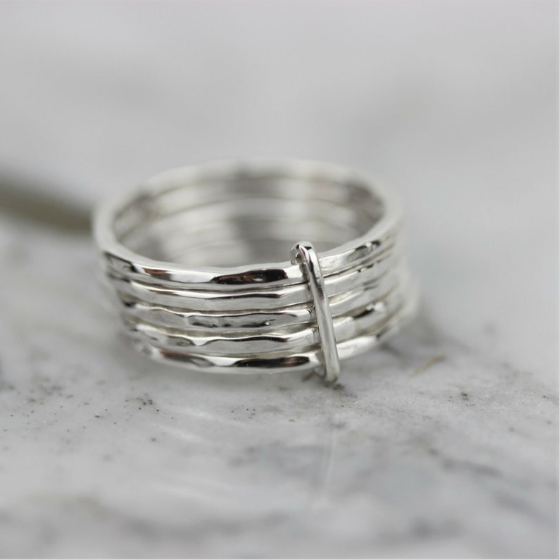 Stackable Ring Silver 925 Sterling Silver Hammered Stackable Rings Modern Hammered Beaten 5 Rings Set Hammered Stackable Rings for Her