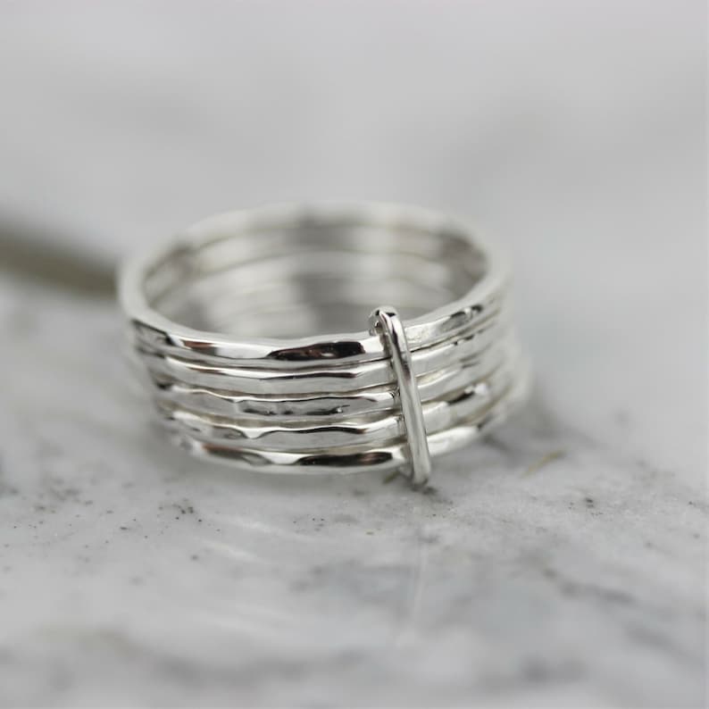 Stackable Ring Silver 925 Sterling Silver Hammered Stackable Rings Modern Hammered Beaten 5 Rings Set Hammered Stackable Rings for Her