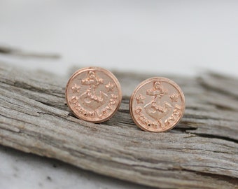 Sterling Silver Rose Gold Plated Round Anchor Medallion Stud Earrings | Rose Gold Anchor Earrings | Rose Gold Nautical Medallion Earrings