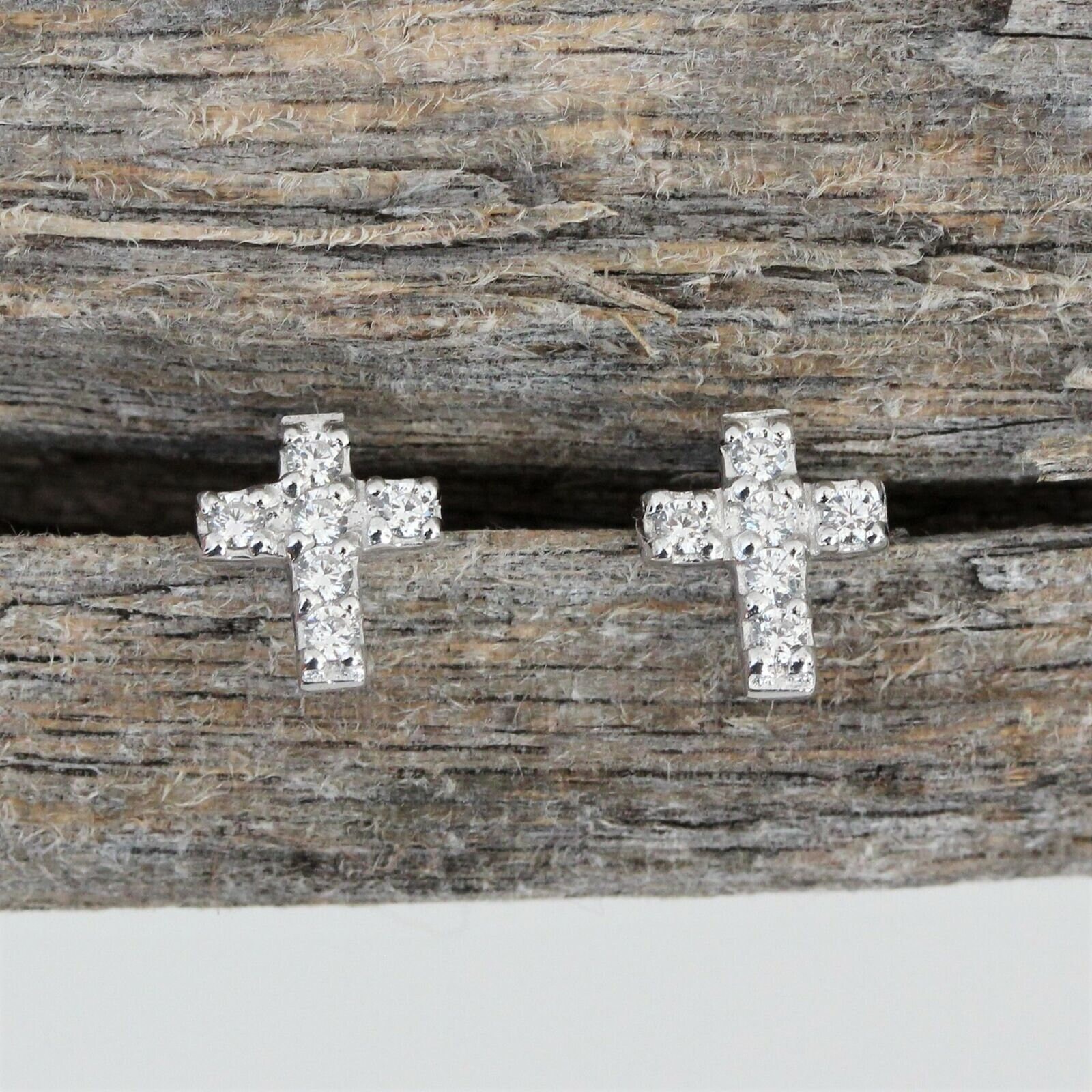 CZ Religious Cross Stud Earrings Sterling Silver 925 Etsy