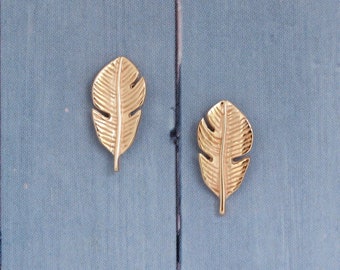 Rose Gold Feather Stud Earrings | Feather Stud Earrings | Tiny Leaf Earrings | Sterling Silver Feather Earrings | Rose Gold Plated Earrings