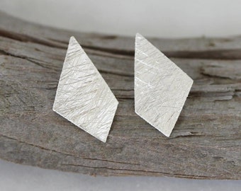 Silver Matt Brushed Asymmetrical Shape Stud Earrings | Silver Asymmetrical Earrings | Matt Brushed Modern Asymmetrical Earrings