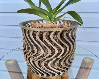 Brede groovy orchideeënpot plantenbak met drainagegaten moderne stijlvolle trendy orchideeënpot voor cadeaus, verjaardagen, Moederdag, lente