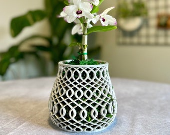 Patterned Orchid Pot with Drainage Holes, Orchid Planter indoor outdoor, Modern Decorative Orchid Pot, Stylish Pot for Orchids and Air Plant