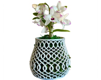 Patterned Orchid Pot with Drainage Holes, 3D Printed Orchid Planter indoor outdoor, Modern Decorative Orchid Pot, Stylish Contemporary Decor