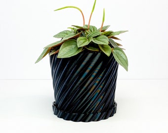 Wave Twist plant pot with water basin, drainage plant pot, well draining pot, indoor plant pot, garden gift, plant gift, succulent pot