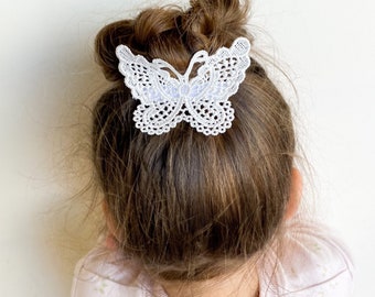 Butterfly Lace Alligator Clip | Hair Accessories | flower girl | wedding | baptism | Embroidered | Appliqué | scalloped