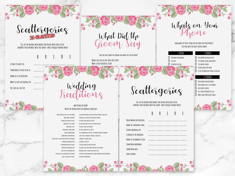 20 Floral Bridal Shower Games Bundle Download /& Print Bridal Shower Games Printable Hen Party Game Bundle Bachelorette Party Bundle