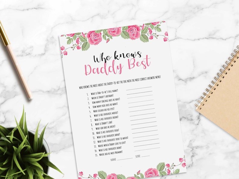 Who Knows Daddy Best Game Printable Baby Shower Games Who Etsy UK