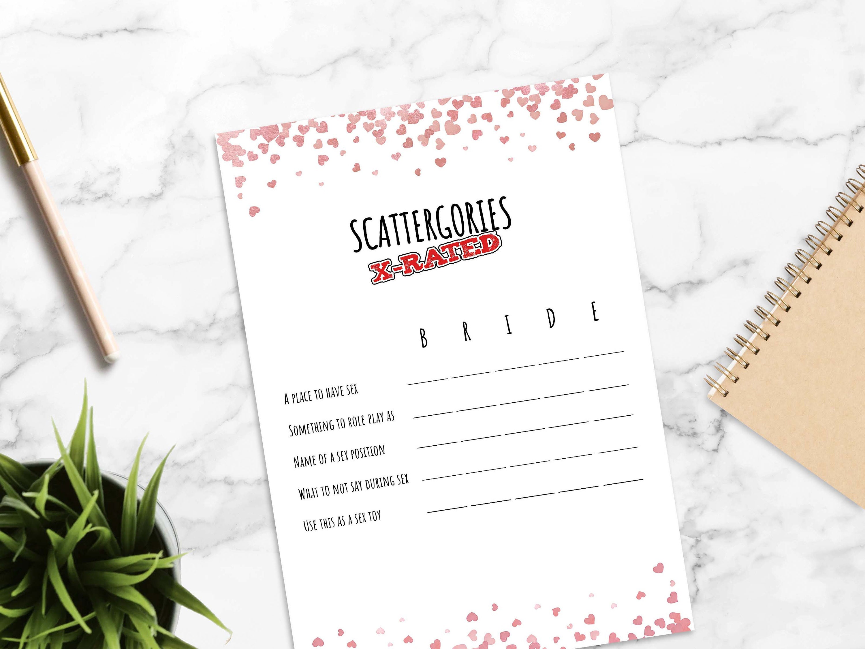 DIRTY Bachelorette Scattergories Game Rose Gold BRIDE WORD Etsy